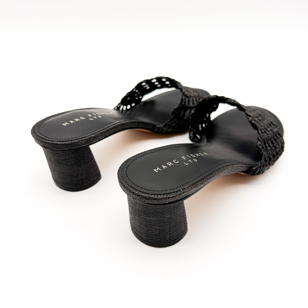 Marc Fisher LTD Jazmine Woven Slide Sandals Block Heel Mule Black 10 NEW - Picture 5 of 16